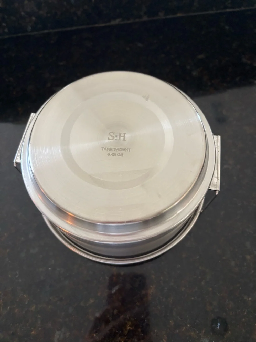 New!  Stainless Steel Container with Blue Handles